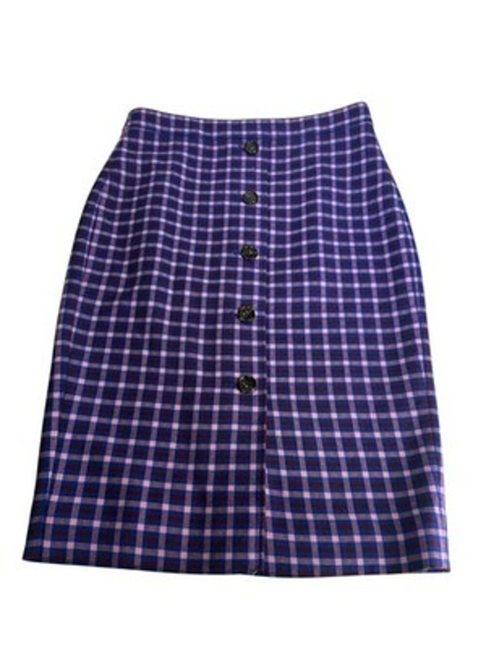 J. Crew Purple Plaid Midi Pencil Skirt Buttons Womens Size 2 Tall